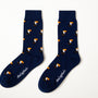 Fun novelty tropical bird socks for men featuring vibrant toucan design on navy background
