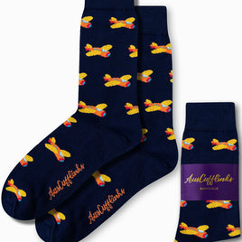 Orange aircraft print socks in navy blue base by AusCufflinks