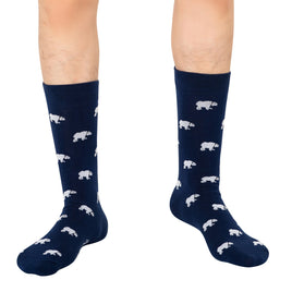 Polar bear print socks in navy blue base featuring white bear design by AusCufflinks