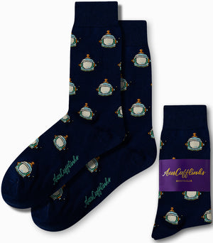 Space helmet print socks in navy blue base by AusCufflinks