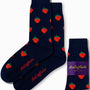 Strawberry print socks in navy blue base featuring red fruit design by AusCufflinks
