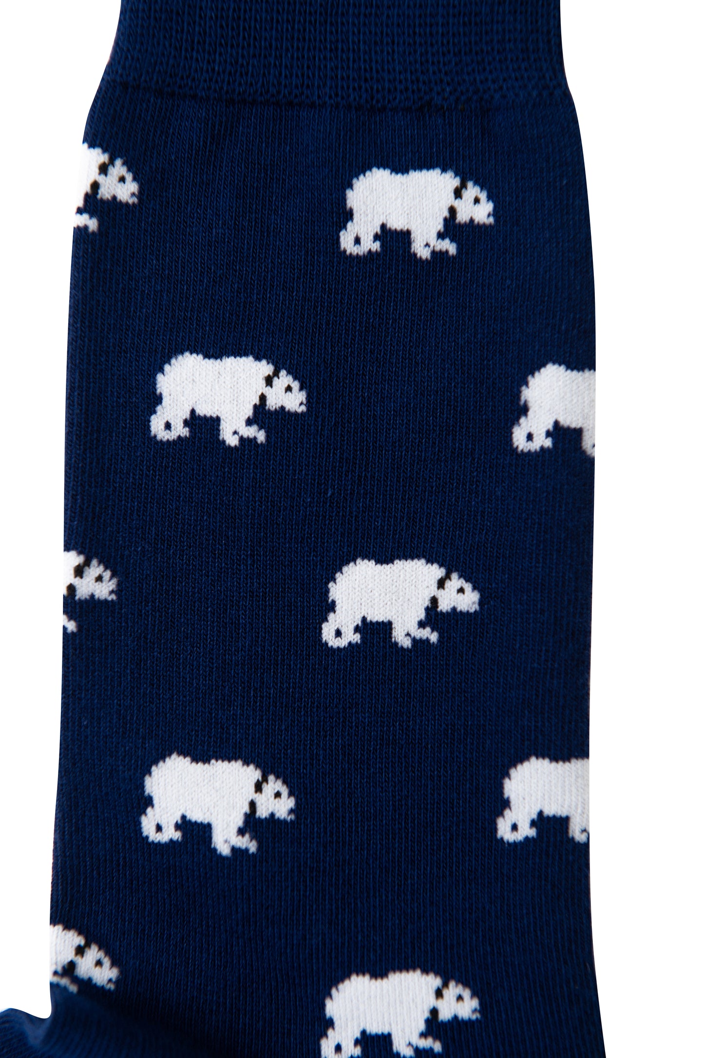 Cozy winter socks featuring playful white polar bear pattern on navy blue base