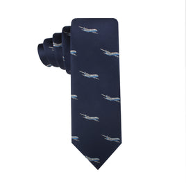 An Aeroplane Skinny Tie with a pattern of small, light-colored airplanes adds an aeronautical charm to your style.