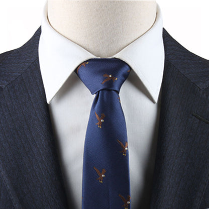 A blue Eagle Skinny Tie with a subtle eagle motif.