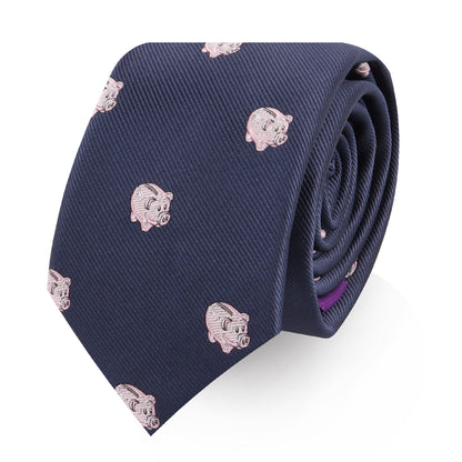 Invest in sophistication with this Piggy Bank Skinny Tie featuring a standout pattern of small pink pigs.