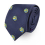 Enhance your style with the Volleyball Skinny Tie, showcasing a yellow and blue volleyball pattern on a rolled navy blue design that exudes sporty finesse.