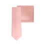 The Rose Gold Skinny Necktie and Pocket Square Set, showcasing modern elegance, is displayed against a white background.