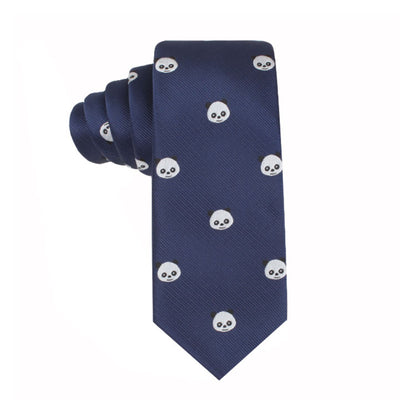 A Panda Skinny Tie with a pattern of small white panda faces, exuding playful charm and modern sophistication.