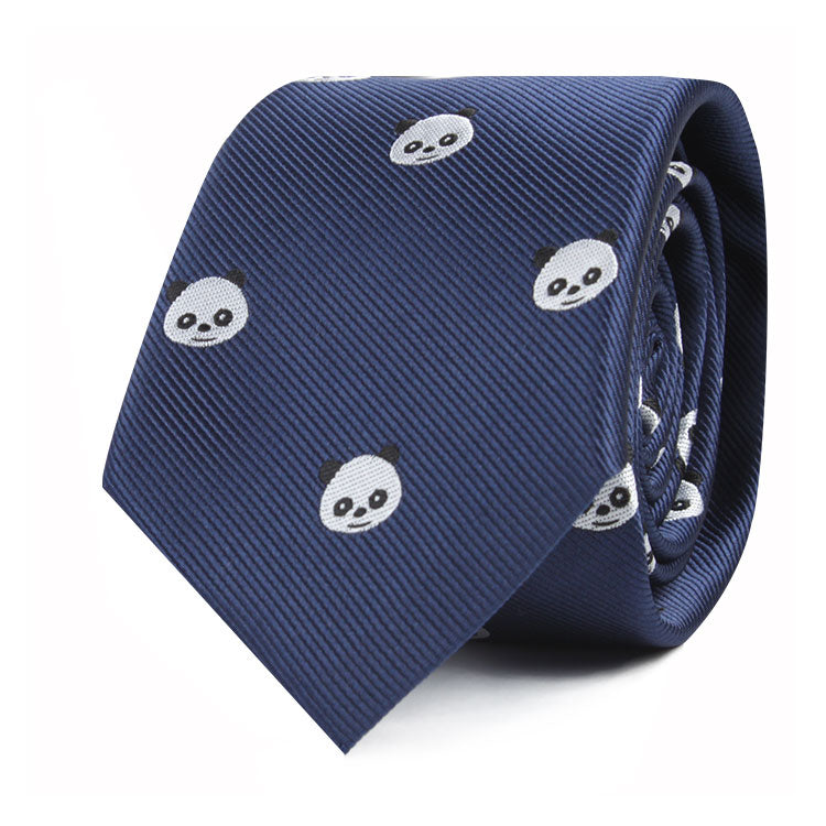 A rolled-up Panda Skinny Tie exudes playful charm and modern sophistication.