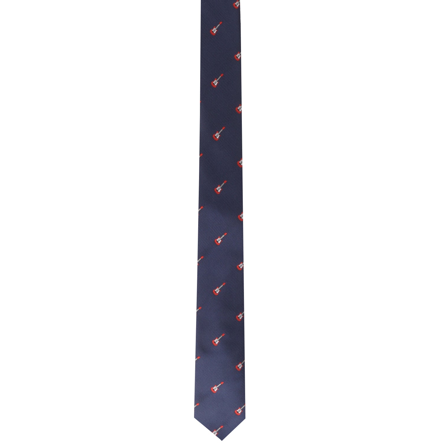 An Electric Guitar Skinny Tie with a red bird on it that will make you look charming and rock your outfit.