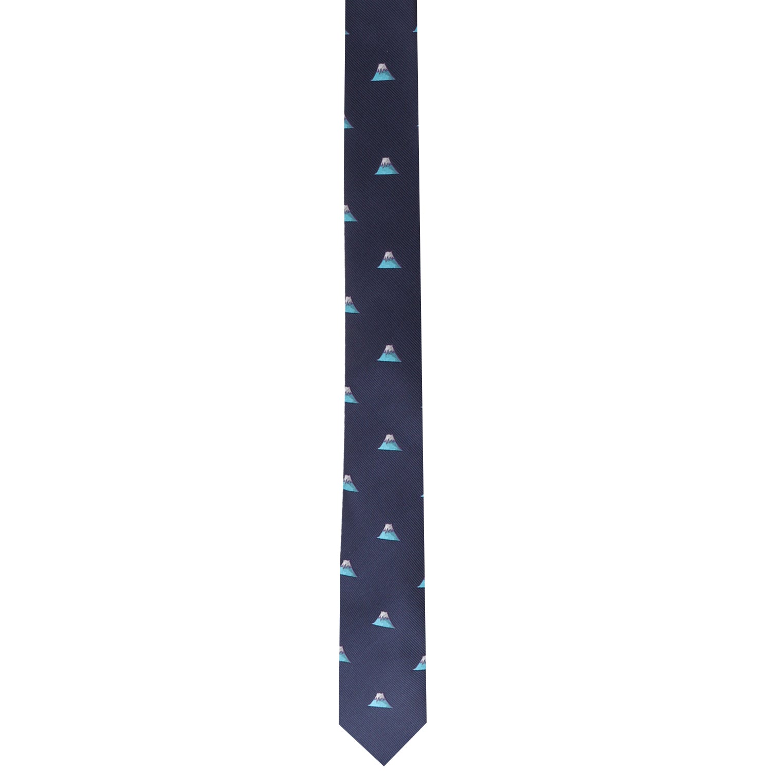 The Mountain Skinny Tie in navy blue features a stylish pattern of small sailboats.