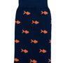 A navy blue sock with Gold Fish Socks.