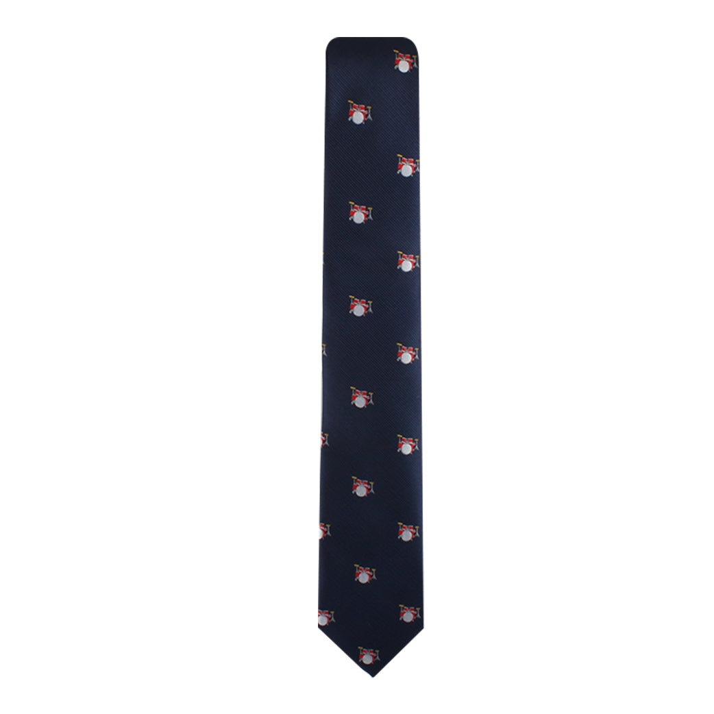 A stylish navy Drums Skinny Tie featuring an image of a tiger, adding a touch of beat to your outfit.