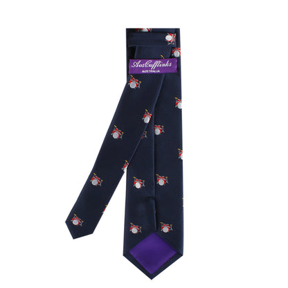 A stylish Drums Skinny Tie with a purple flower on it.