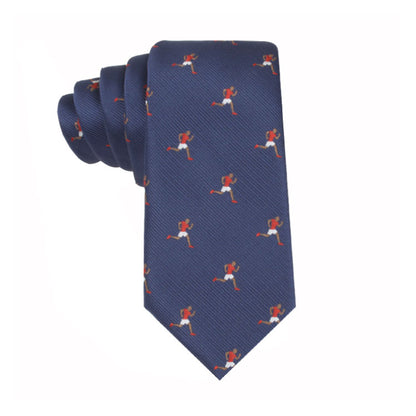 A stylish Athletics Skinny Tie featuring a baseball player, exuding athleticism and style.