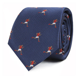 A stylish Athletics Skinny Tie with a red runner pattern on it.