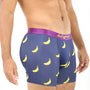 Wearing the Banana Underwear, featuring a playful banana print on dark blue fabric with a purple waistband, this outfit perfectly combines plush comfort and standout style.