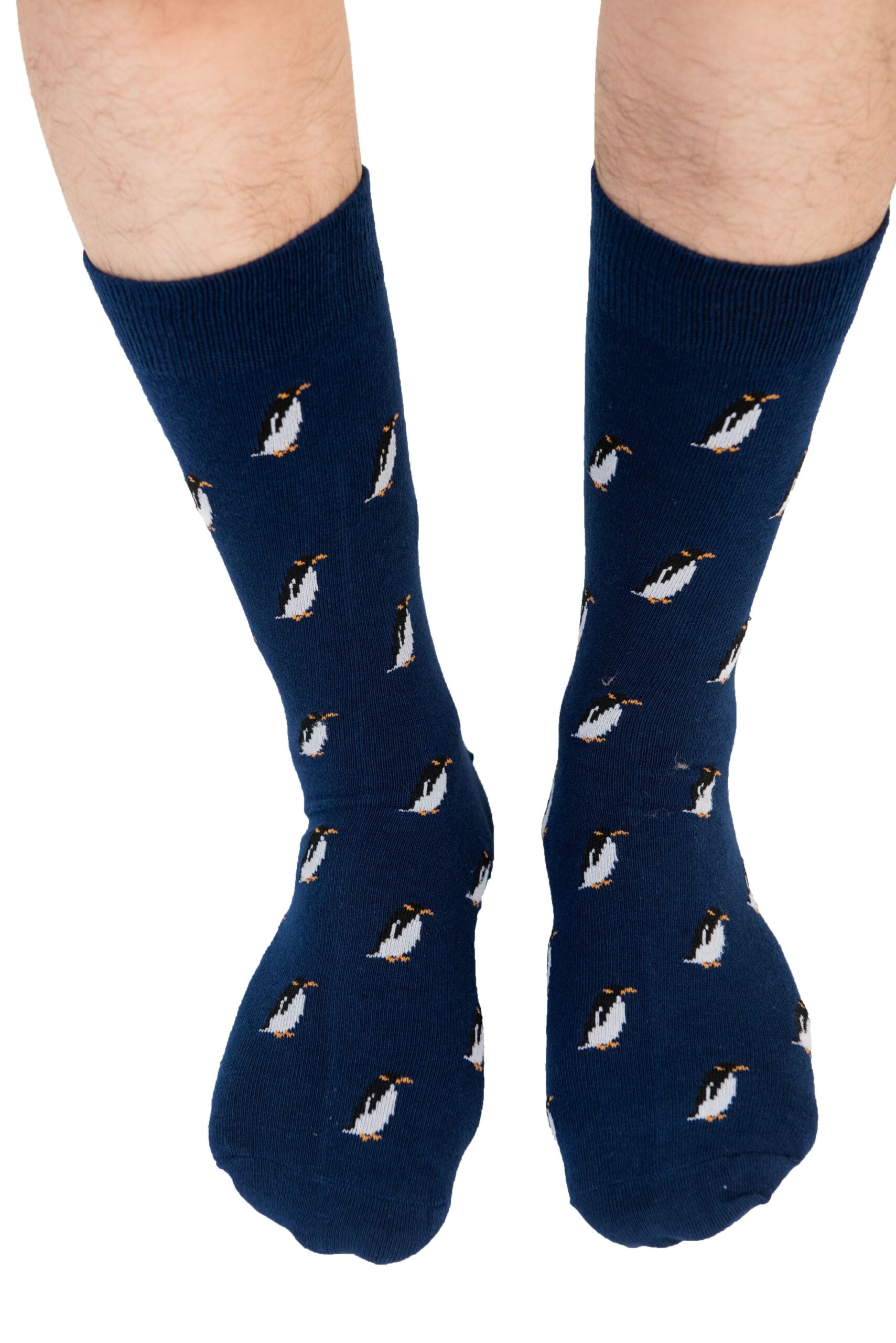 A pair of feet wearing Penguin Socks exudes arctic allure and ultimate comfort.