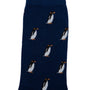 A pair of Penguin Socks, dark blue with a pattern of penguins scattered across its surface, offering a touch of arctic allure and cozy comfort.