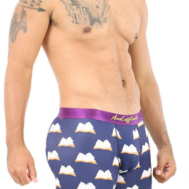 A man wearing comfortable Book Underwear with clouds on them.