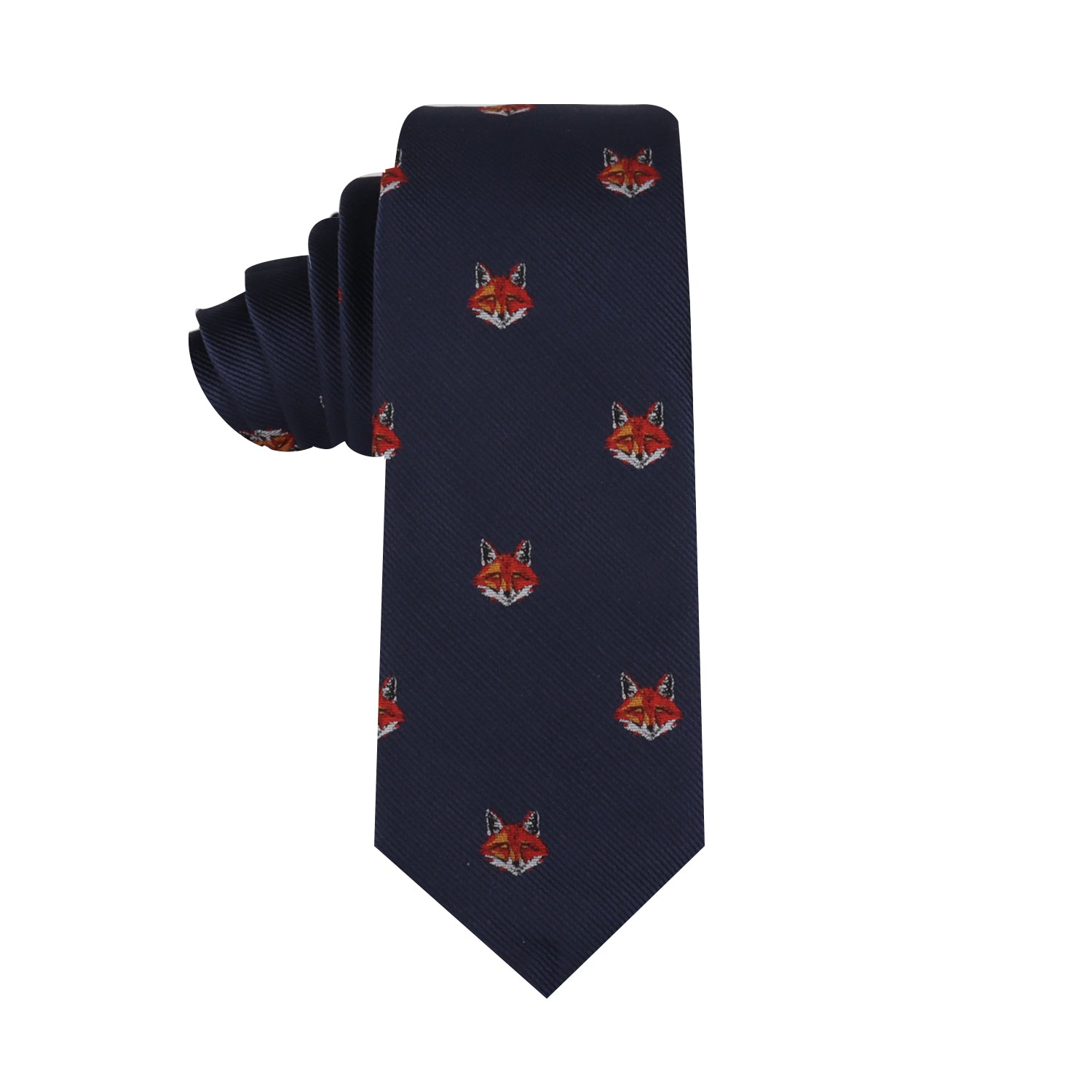 Sleek design neck tie with a Fox Head Skinny Tie on it.