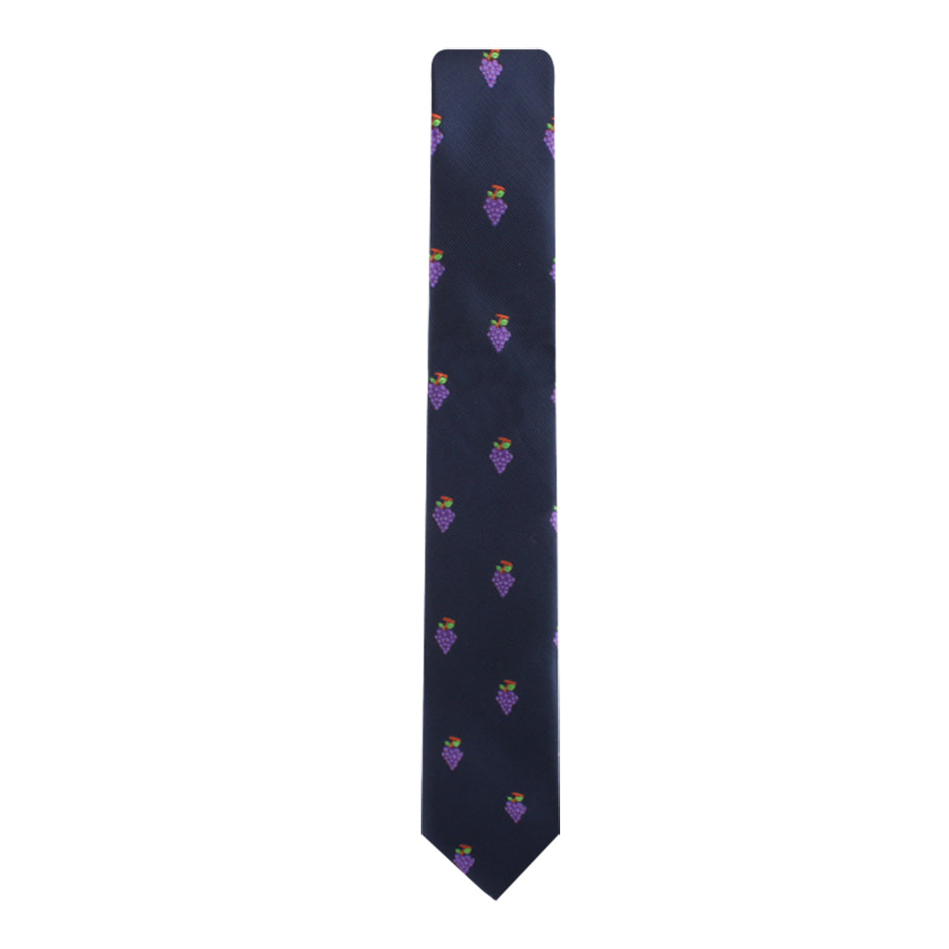 The Grapes Skinny Tie is adorned with a pattern of small grape clusters, offering a touch of vineyard sophistication.