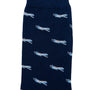 An Aeroplane Sock with blue and white designs.