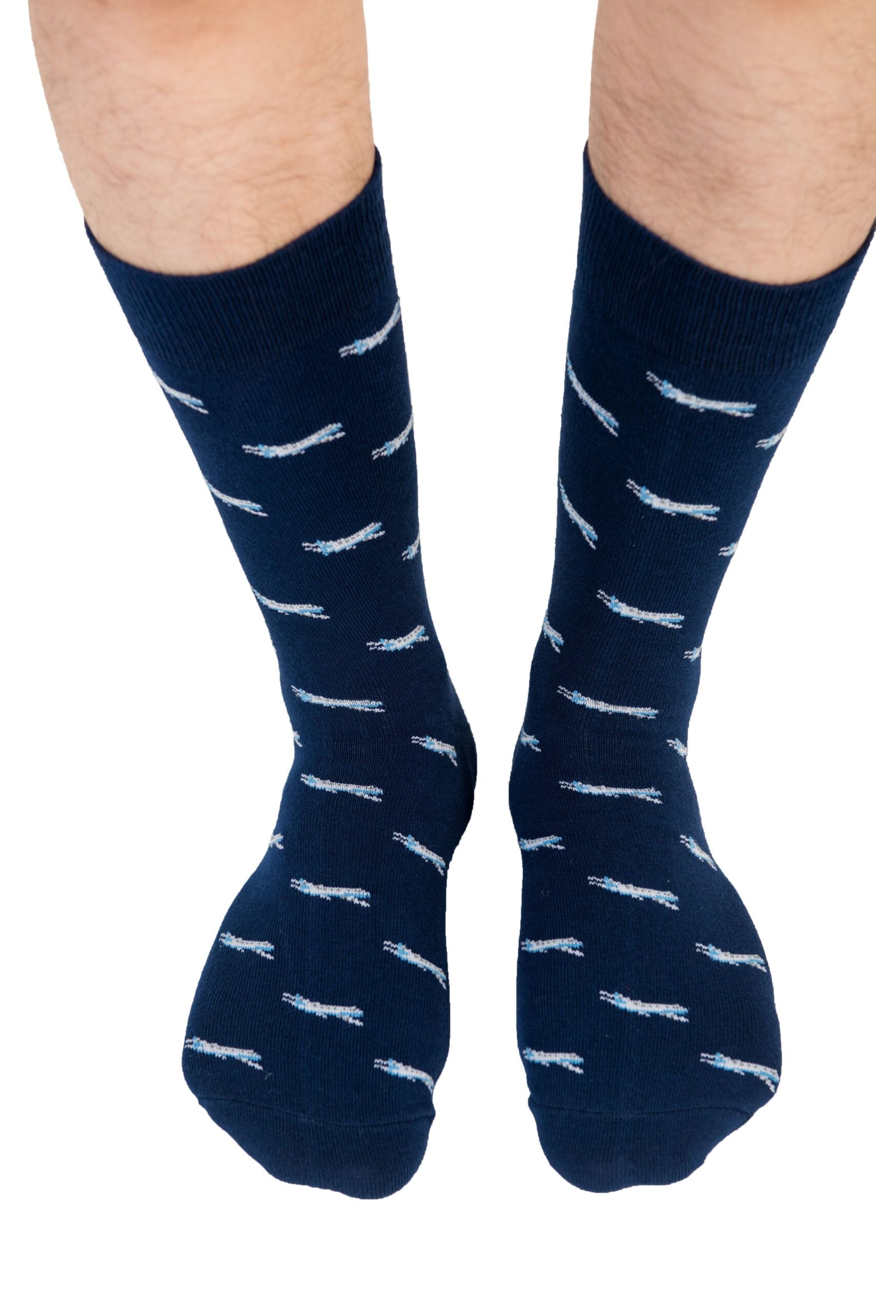 A pair of stylish Aeroplane Socks adorned with a playful fish design.