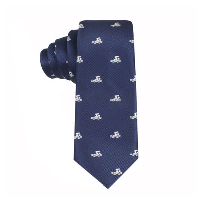 Swimming skinny tie with white anchor pattern, embodying timeless style and aquatic grace.