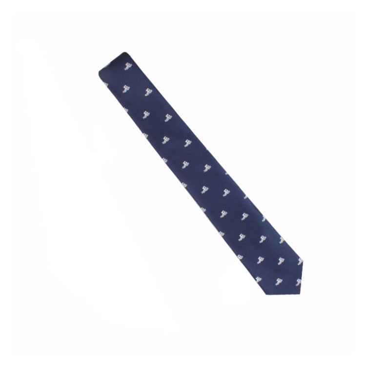 Swimming Skinny Tie with light blue patterns embodying timeless style, isolated on a white background.