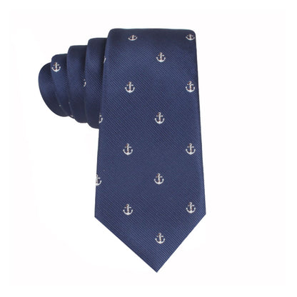A navy Anchor Skinny Tie, symbolizing stability.