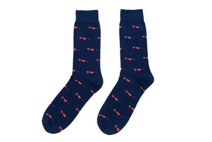 Step up your sock game with a pair of Racing Car Socks adorned with trendy red and blue stripes.
