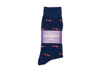 A navy Racing Car Socks with a pop of red in the form of a vibrant flower, perfectly elevating your sock game.
