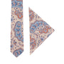 A delightful Blue Latte Brown Paisley Skinny Necktie and Pocket Square Set.