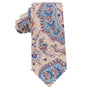 A Blue Latte Brown Paisley Skinny Tie showcasing an elegant beige necktie design with a sophisticated pattern in blue and orange hues.