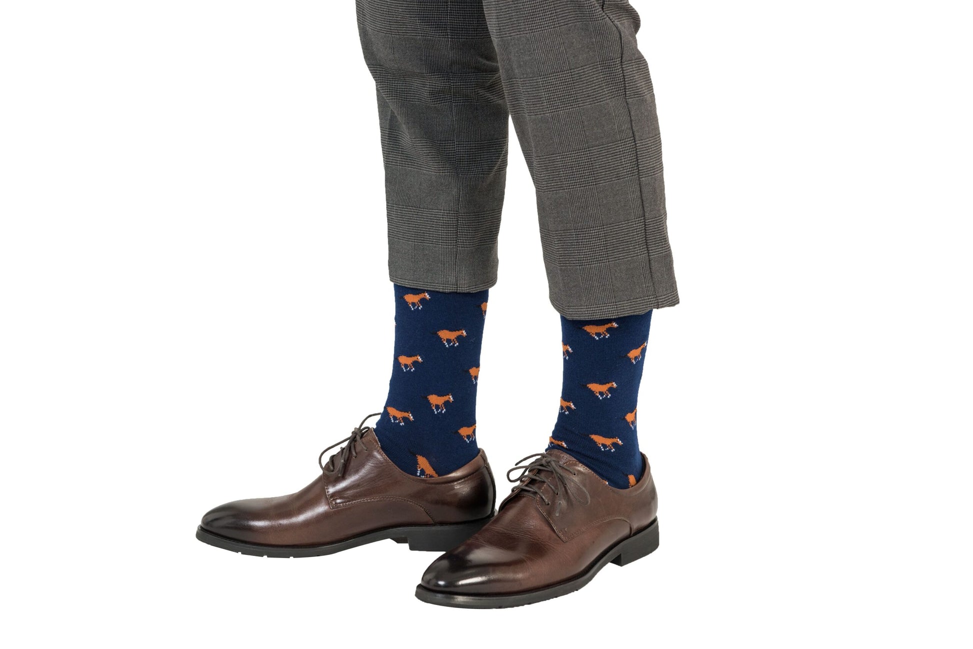 A man wearing a pair of Horse Socks.