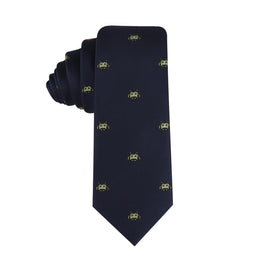 A modern style Green Space Invader Skinny Tie with a retro gaming touch - a yellow flower embellishment.