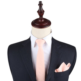 Baby Pink Skinny Necktie and Pocket Square Set