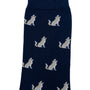 A pair of Wolf Socks featuring a pattern of white dinosaur motifs that lead the pack with every step.