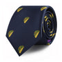 A modern style navy blue Taco Skinny Tie featuring a pattern of small tacos, capturing the essence of a Mexican delight.