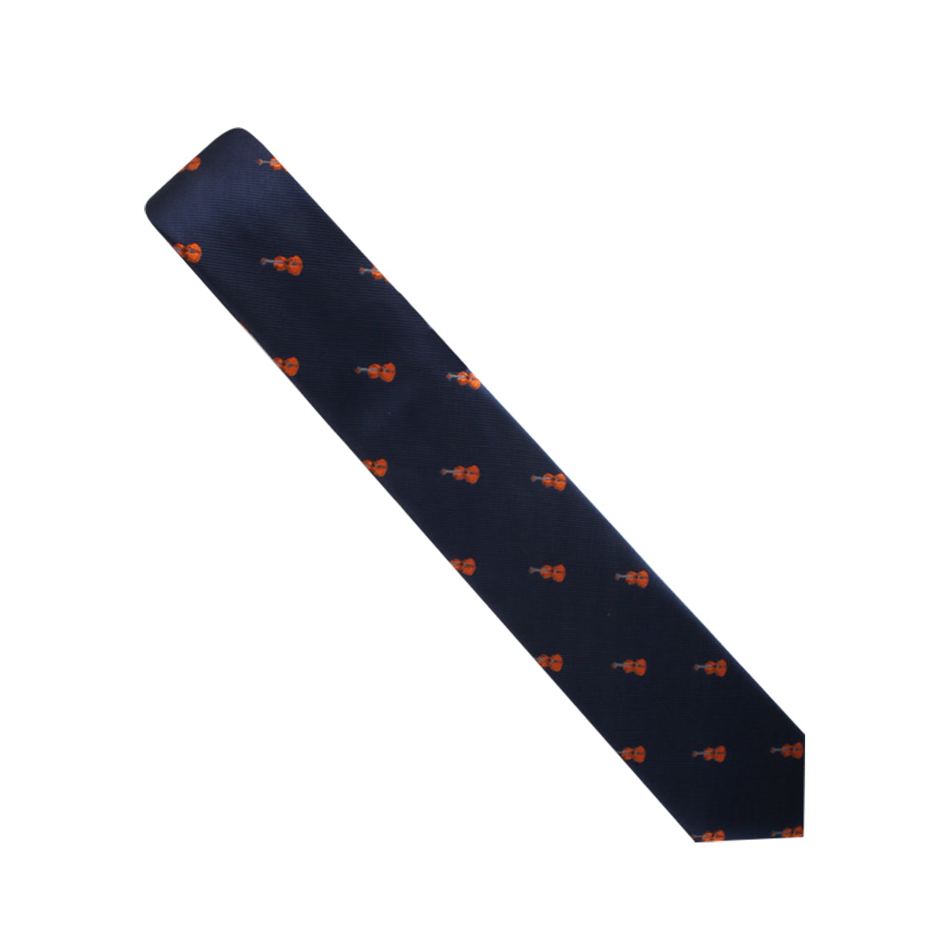 A melodic fashion tribute - a Violin Skinny Tie adorned with orange flowers.