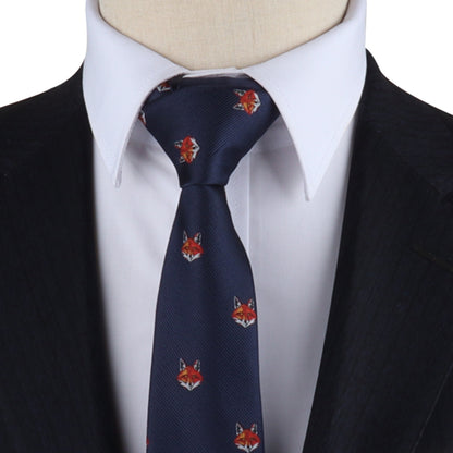 A mannequin wearing a Fox Head Skinny Tie with a cunning charm.