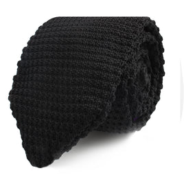 A classic Black Knitted Skinny Tie on a white background.