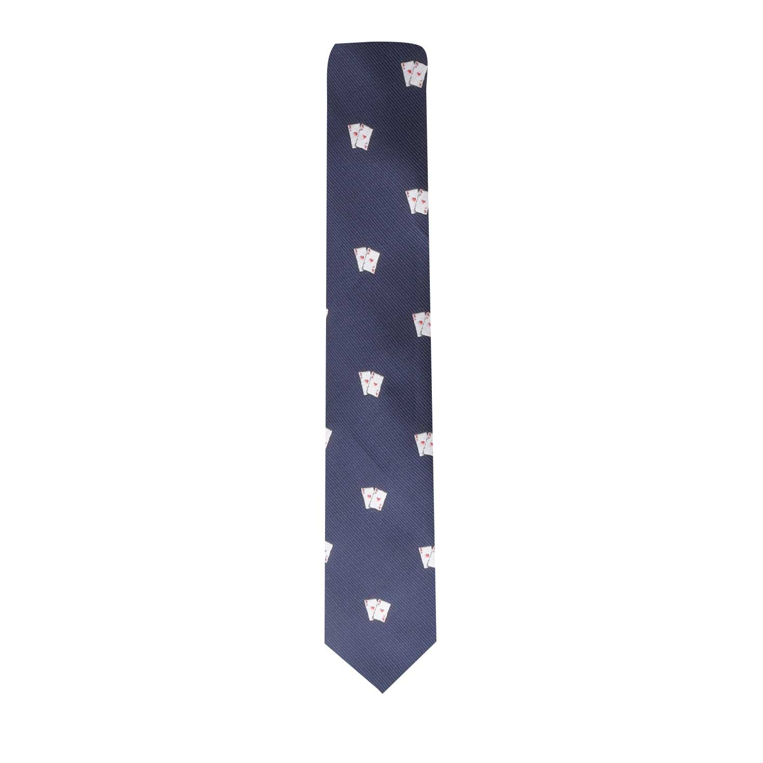 Elevate your style with the Poker Cards Skinny Tie, featuring a playful pattern of small, white and red fish motifs.