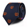 A Bagel Skinny Tie adorned with an orange pretzel pattern, adding a touch of culinary delight to your contemporary style.