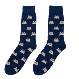 A pair of Book Socks with a cat on them.