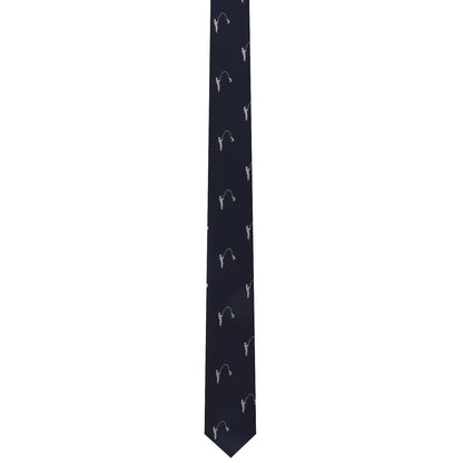 A Fisherman Skinny Tie with a pattern of small white illustrations that effortlessly draws compliments.