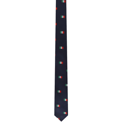 Introducing the Italian Mexican Flag Skinny Tie: a sleek dark tie adorned with tastefully arranged small Italian flag patterns, merging style with cultural pride.