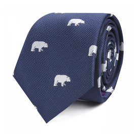 A Polar Bear Skinny Tie adorned with a pattern of small white bears, capturing the elegance of the Arctic wilderness.