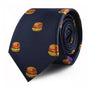 The Burger Skinny Tie, featuring a dark blue color with small repeating hamburger patterns, makes a universally adored style statement.